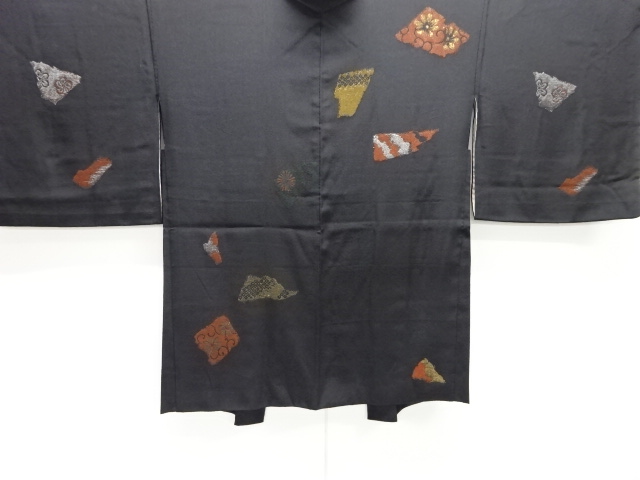 大正ロマン　破れ色紙に花唐草模様織出し漆羽織